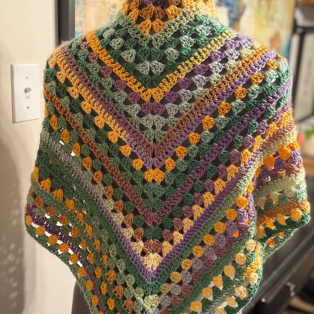 Handmade Multicolor Crochet Triangle Scarf - Cozy Women's Accessory - Picture 4 of 5